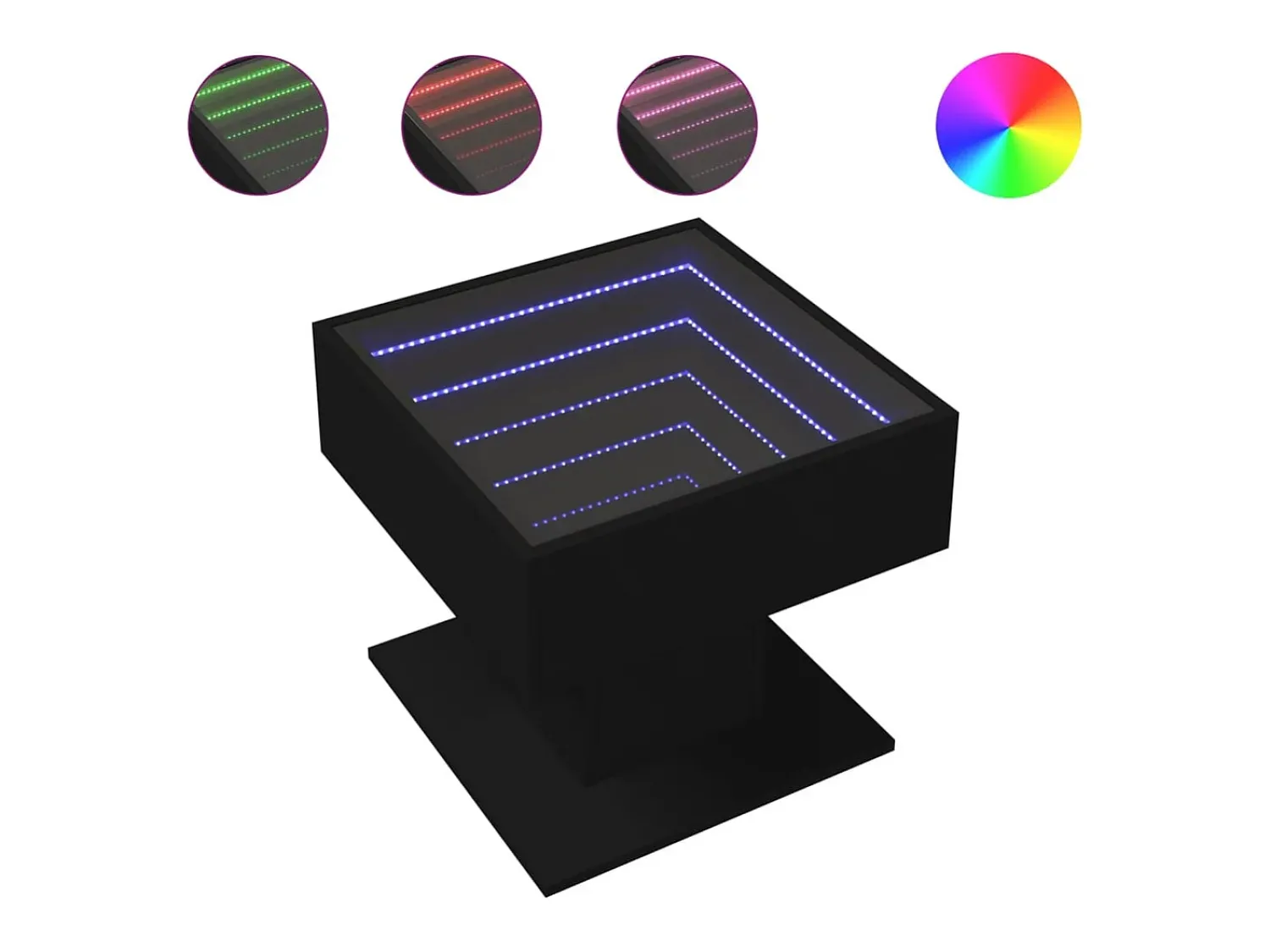 Outlet vidaxl Mesa de centro c/ LEDs 50x50x45cm contraplacado brilhante Preto