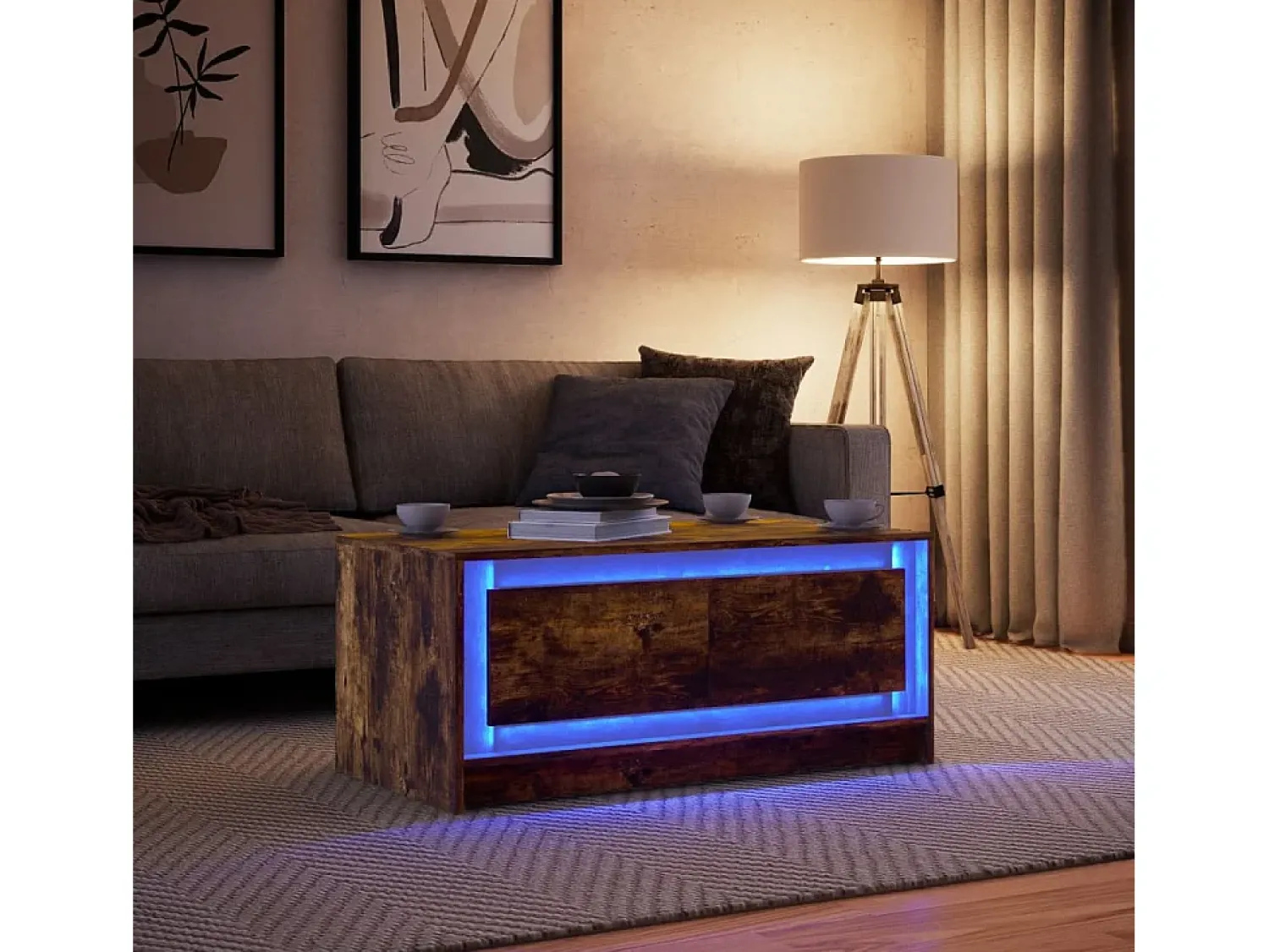 Mesa De Centro|vidaxl Mesa de centro c/ luzes LED derivados madeira carvalho fumado Natural claro