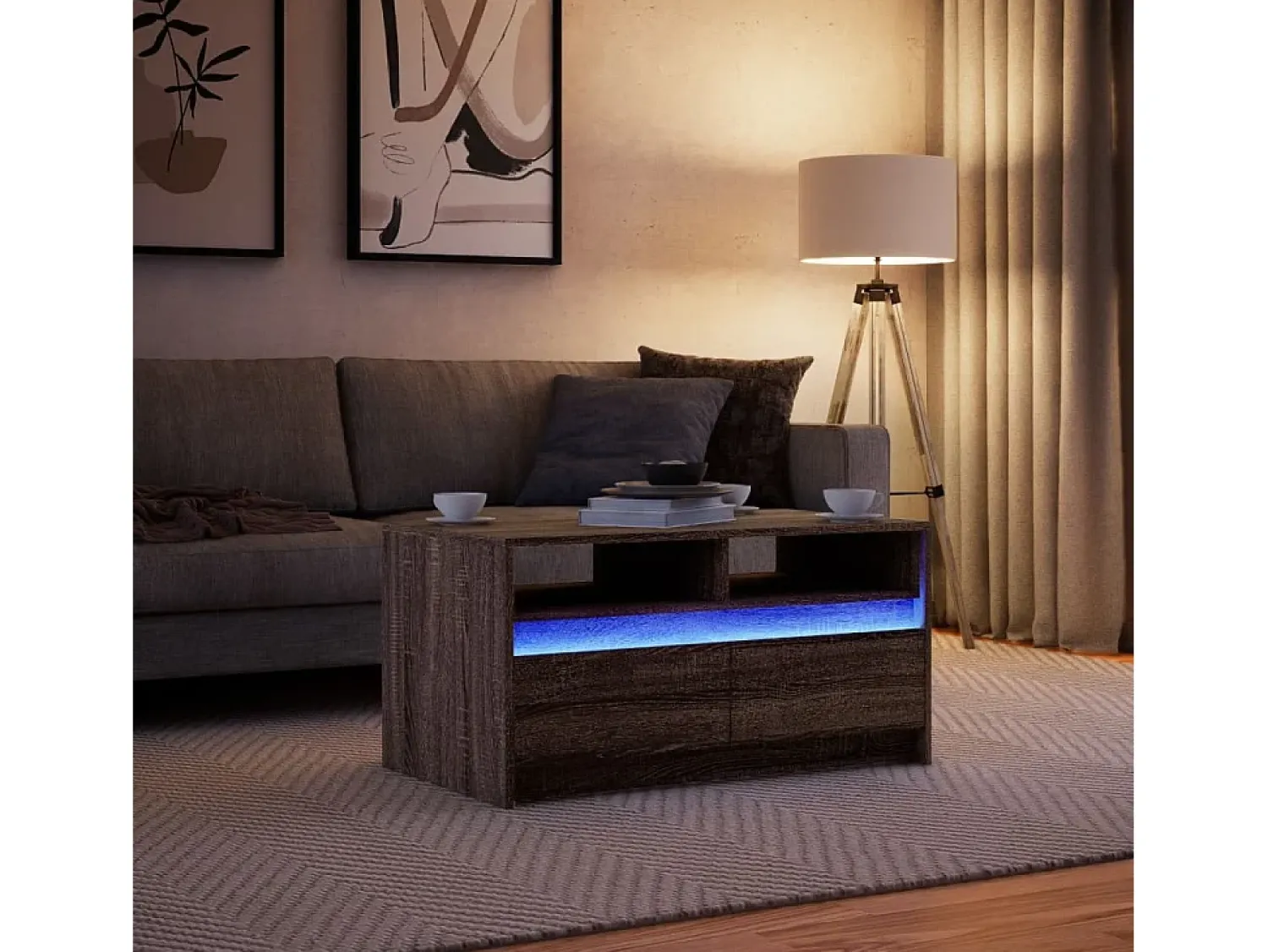 Discount vidaxl Mesa de centro c/ luzes LED derivados madeira carvalho castanho Natural claro