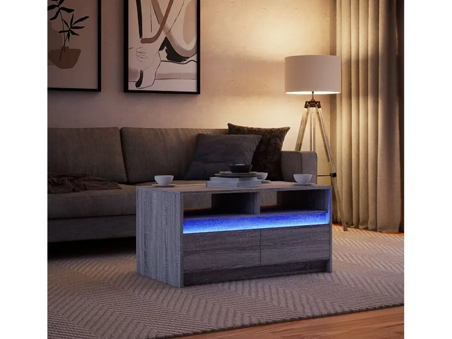 Mesa De Centro|vidaxl Mesa de centro c/ luzes LED derivados madeira sonoma Cinzento
