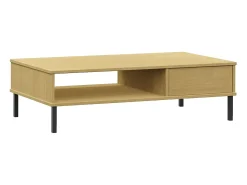 vidaxl Mesa de centro c/ pernas de metal pinho maciço OSLO castanho^ Mesa De Centro