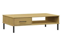 vidaxl Mesa de centro c/ pernas de metal pinho maciço OSLO castanho^ Mesa De Centro