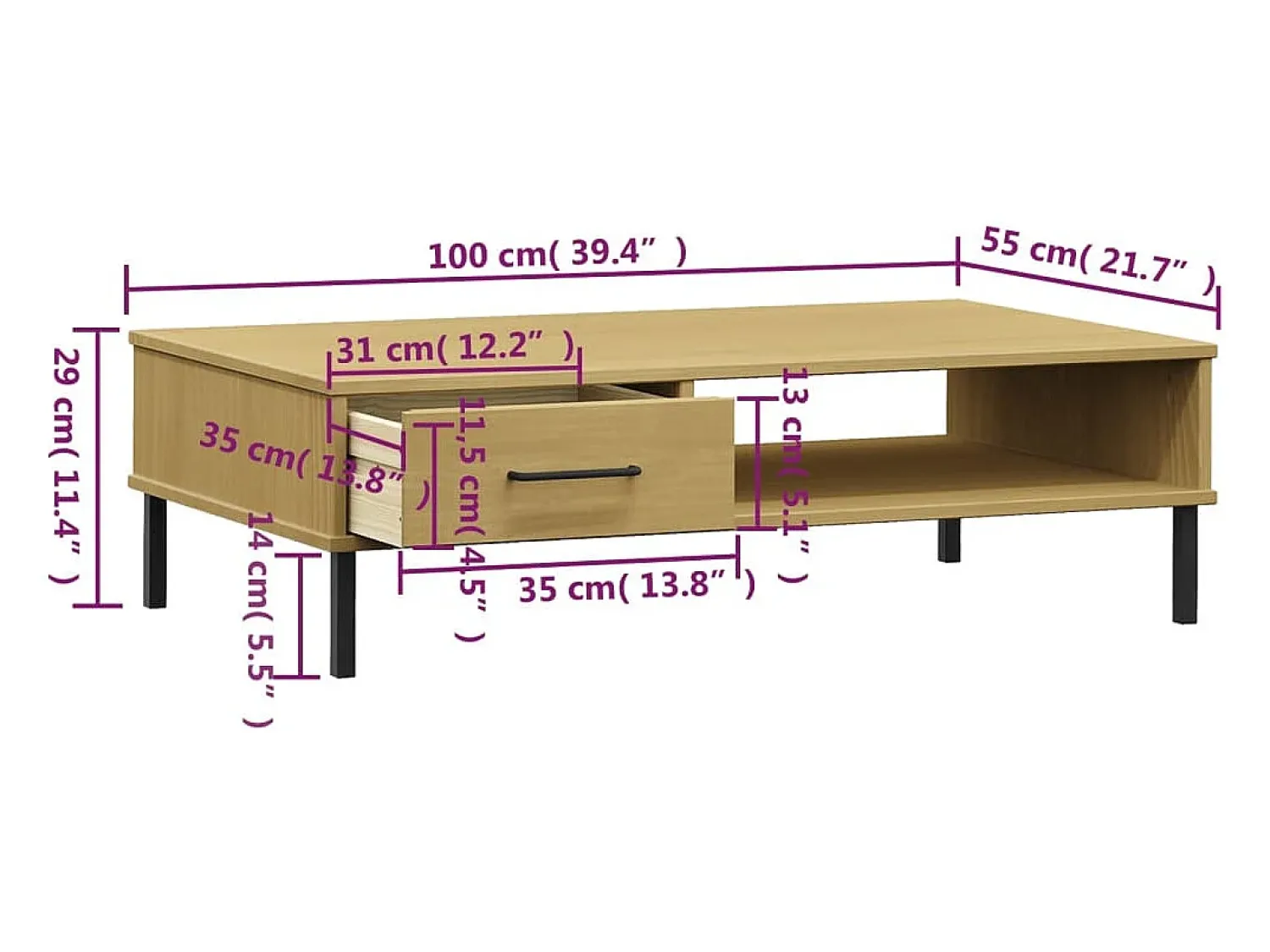 vidaxl Mesa de centro c/ pernas de metal pinho maciço OSLO castanho^ Mesa De Centro