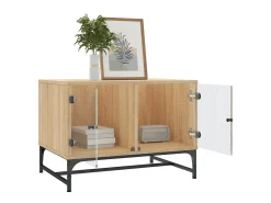 Mesa De Centro| Mesa de centro c/ portas de vidro 68,5x50x50 cm carvalho sonoma PT322719 Castanho