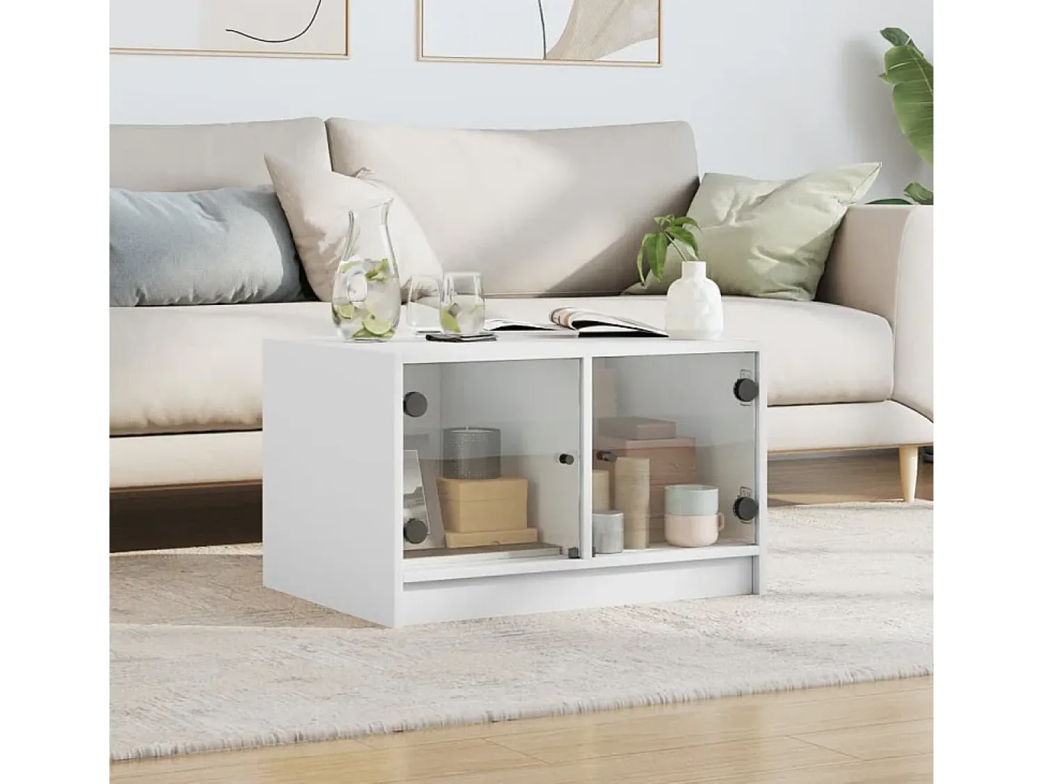 Mesa de centro c/ portas de vidro 68x50x42 cm PT170054^ Mesa De Centro