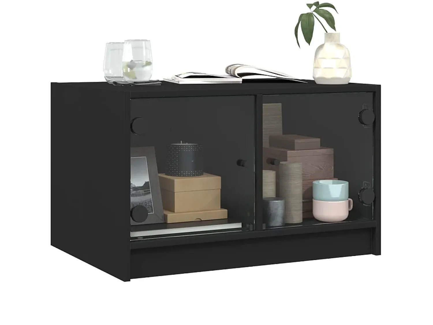 Mesa de centro c/ portas de vidro 68x50x42 cm PT459044^ Mesa De Centro