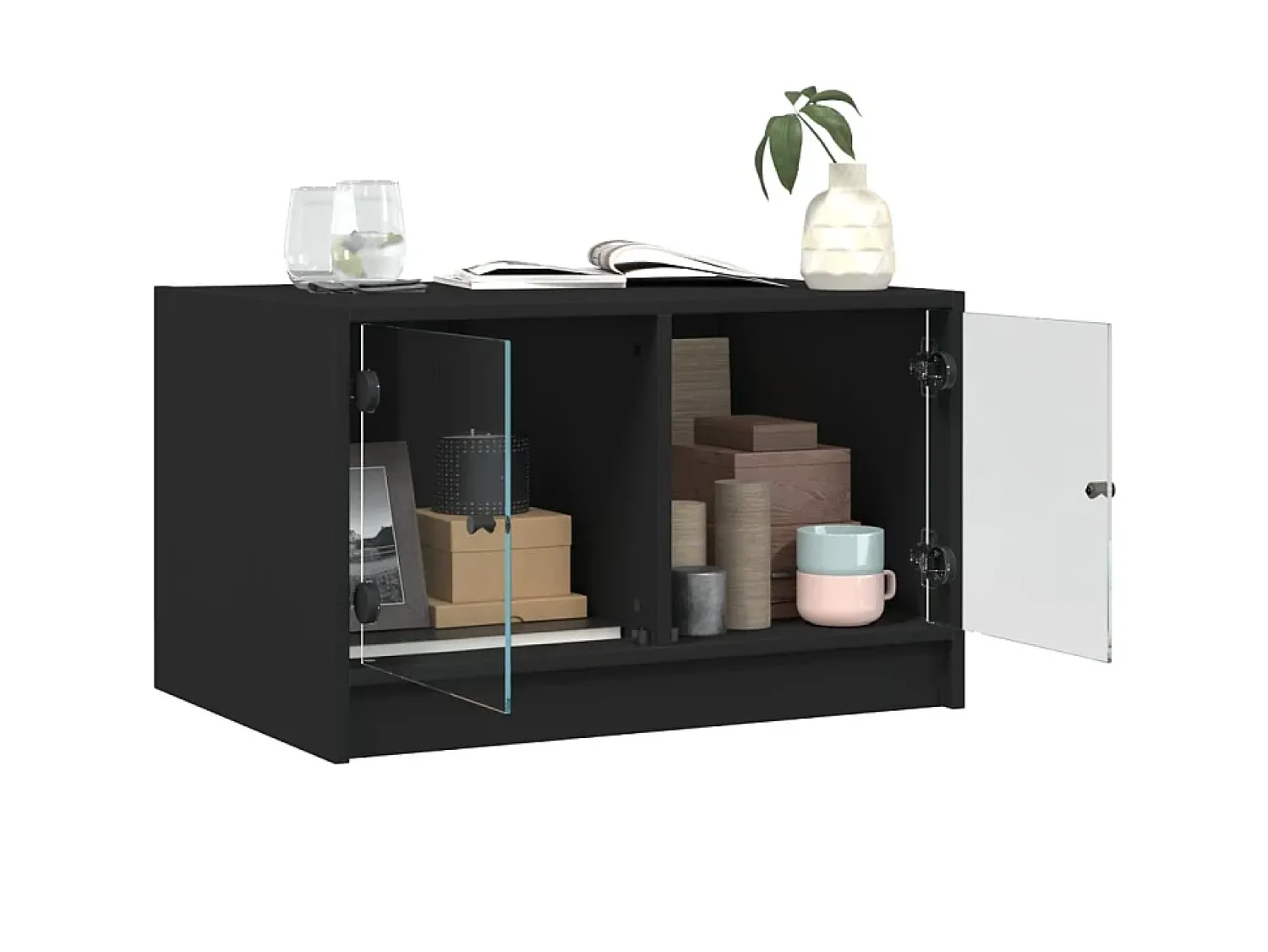 Mesa de centro c/ portas de vidro 68x50x42 cm PT459044^ Mesa De Centro