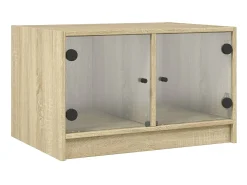 Mesa De Centro| Mesa de centro c/ portas de vidro 68x50x42 cm carvalho sonoma PT263827 Castanho