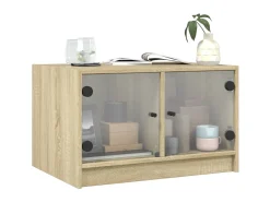 Mesa De Centro| Mesa de centro c/ portas de vidro 68x50x42 cm carvalho sonoma PT263827 Castanho