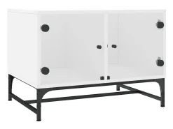 Mesa De Centro| Mesa de centro c/ portas de vidro 68,5x50x50 cm PT357617 Branco