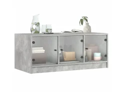 Mesa de centro c/ portas de vidro 102x50x42 cm cinza cimento PT126808^ Mesa De Centro