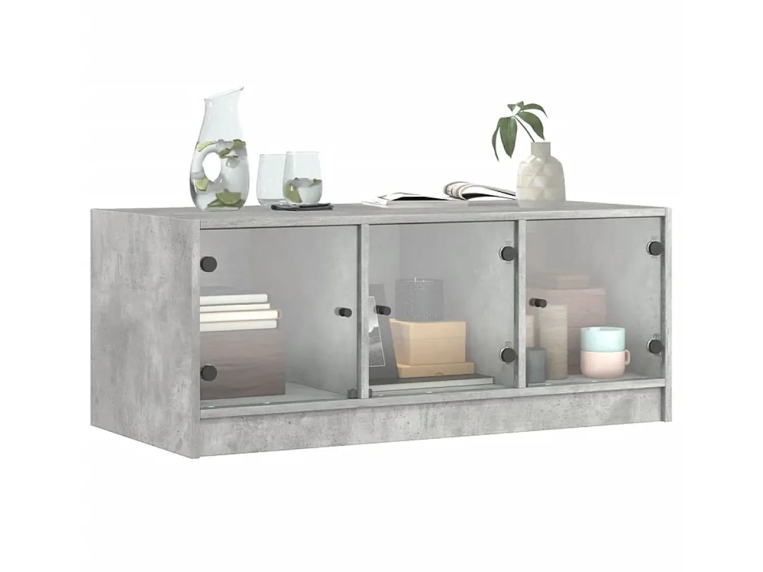 Mesa de centro c/ portas de vidro 102x50x42 cm cinza cimento PT126808^ Mesa De Centro