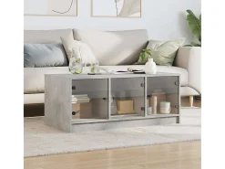 Mesa de centro c/ portas de vidro 102x50x42 cm cinza cimento PT126808^ Mesa De Centro