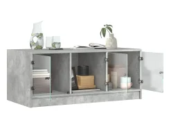 Mesa de centro c/ portas de vidro 102x50x42 cm cinza cimento PT126808^ Mesa De Centro