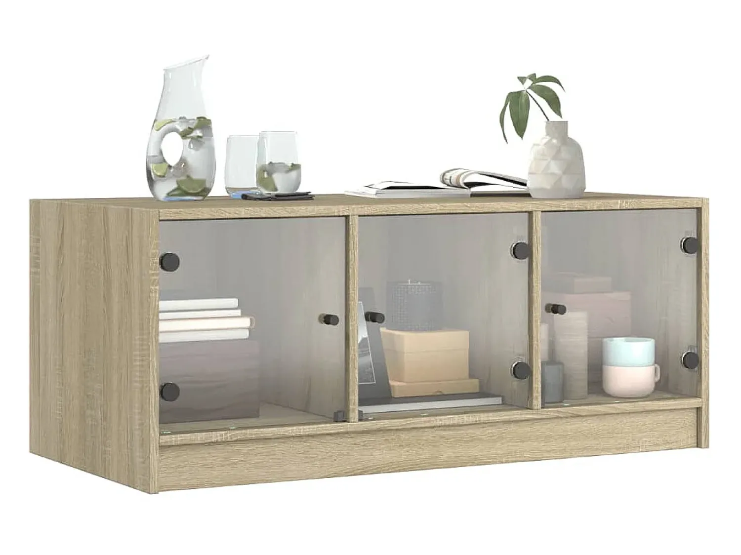 Mesa de centro c/ portas de vidro 102x50x42 cm carvalho sonoma PT700927^ Mesa De Centro