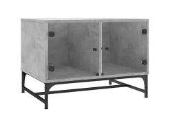 Mesa de centro c/ portas de vidro 68,5x50x50 cm cinza cimento PT781413^ Mesa De Centro