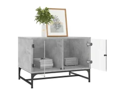 Mesa de centro c/ portas de vidro 68,5x50x50 cm cinza cimento PT781413^ Mesa De Centro
