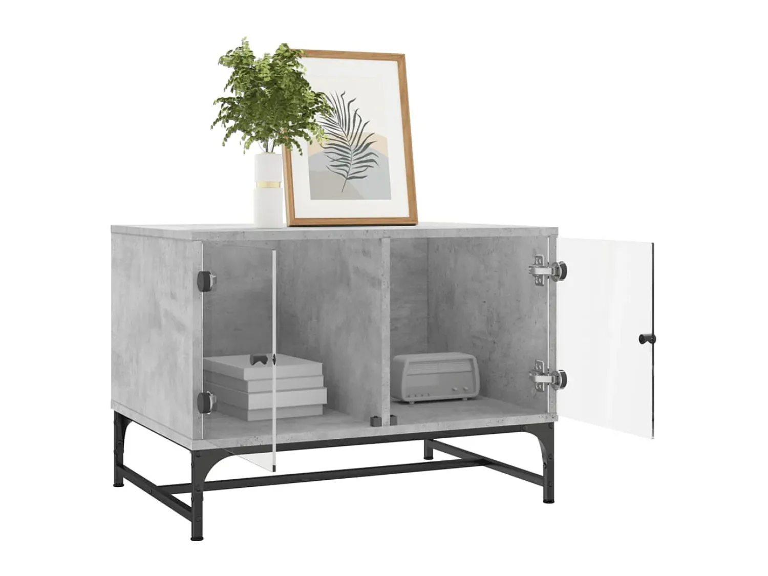 Mesa de centro c/ portas de vidro 68,5x50x50 cm cinza cimento PT781413^ Mesa De Centro