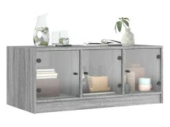 Mesa de centro c/ portas de vidro 102x50x42 cm cinza sonoma PT636978^ Mesa De Centro