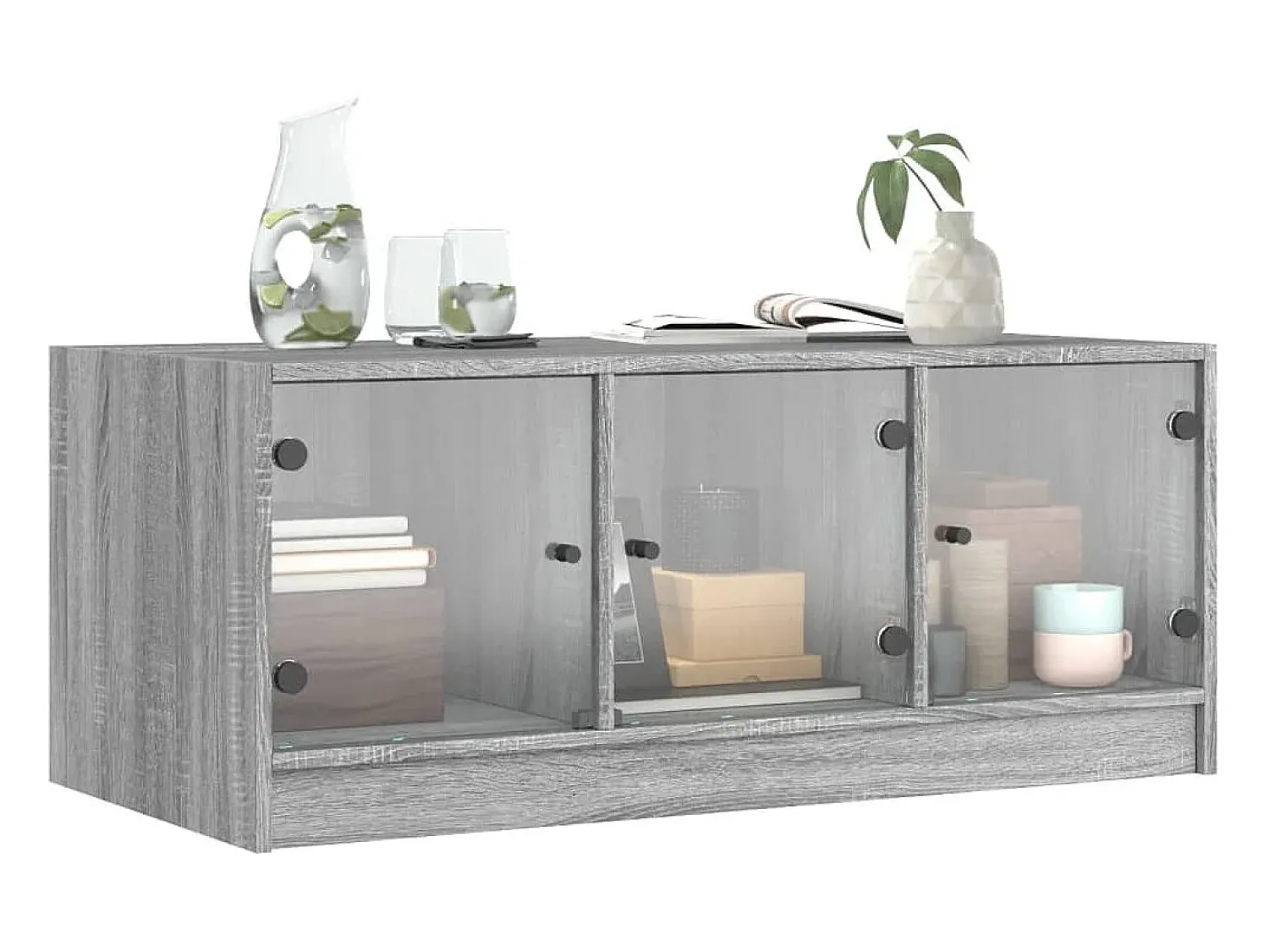 Mesa de centro c/ portas de vidro 102x50x42 cm cinza sonoma PT636978^ Mesa De Centro