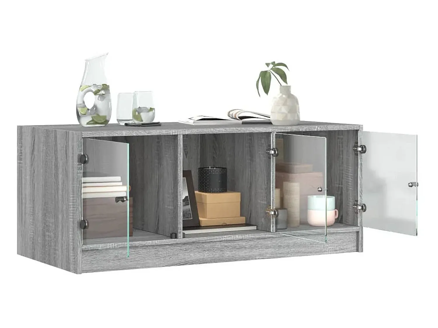 Mesa de centro c/ portas de vidro 102x50x42 cm cinza sonoma PT636978^ Mesa De Centro