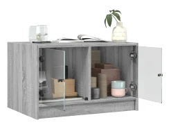 Outlet Mesa de centro c/ portas de vidro 68x50x42 cm cinza sonoma PT923274 Cinzento