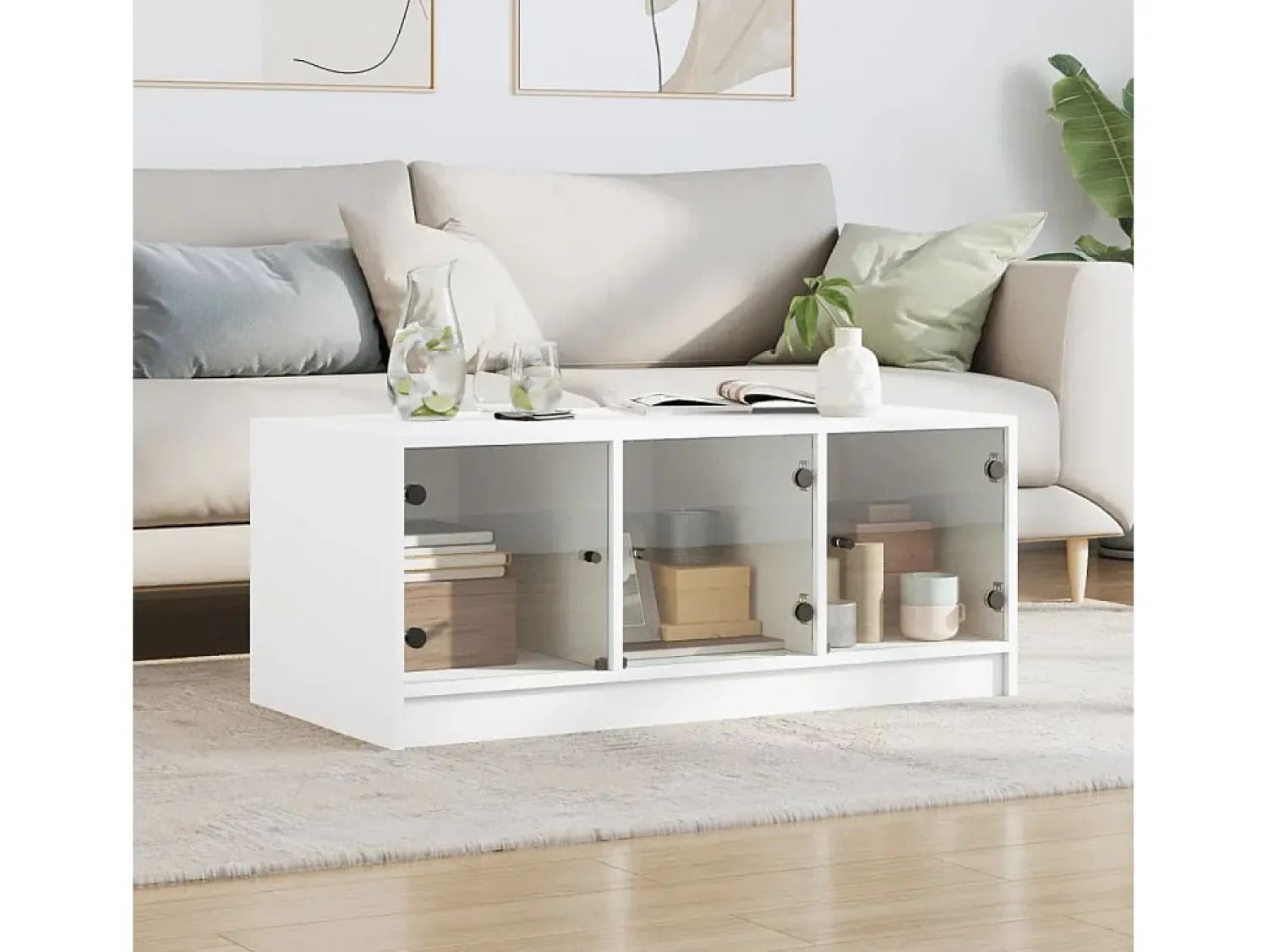 Hot Mesa de centro c/ portas de vidro 102x50x42 cm PT999558 Branco