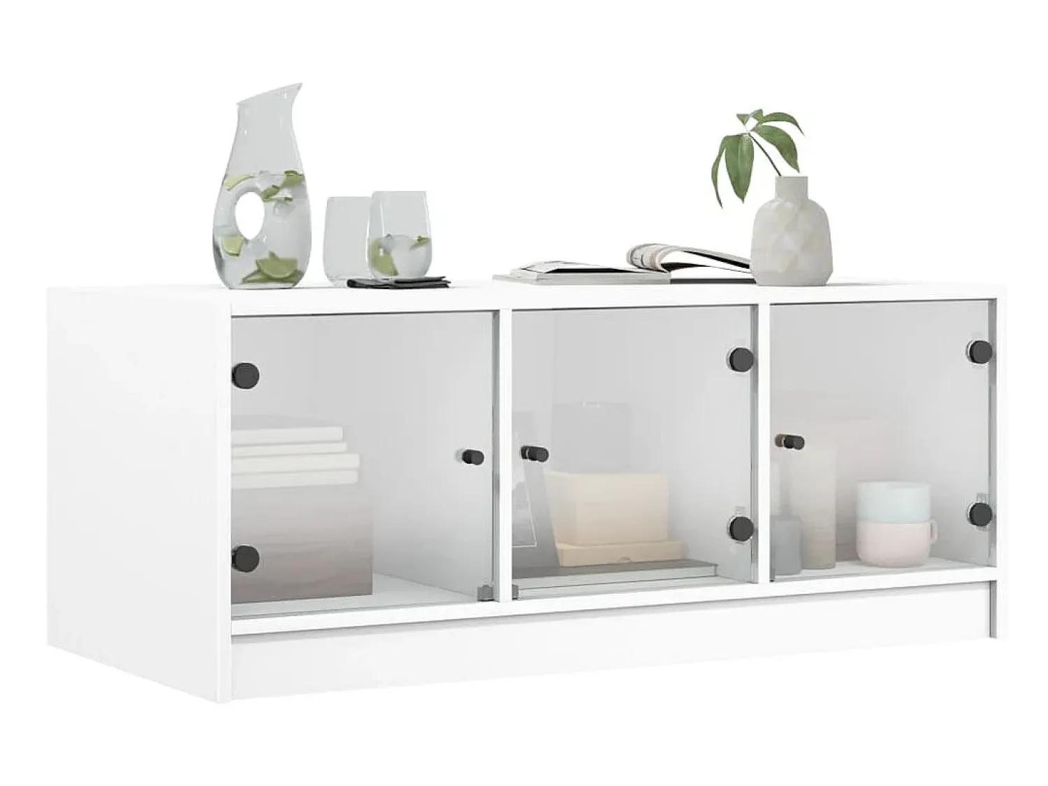 Hot Mesa de centro c/ portas de vidro 102x50x42 cm PT999558 Branco