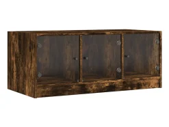 Mesa De Centro| Mesa de centro c/ portas de vidro 102x50x42 cm carvalho fumado PT267990 Castanho