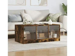 Mesa De Centro| Mesa de centro c/ portas de vidro 102x50x42 cm carvalho fumado PT267990 Castanho