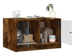 vidaxl Mesa de centro c/ portas de vidro 68x50x42 cm carvalho fumado^ Mesa De Centro
