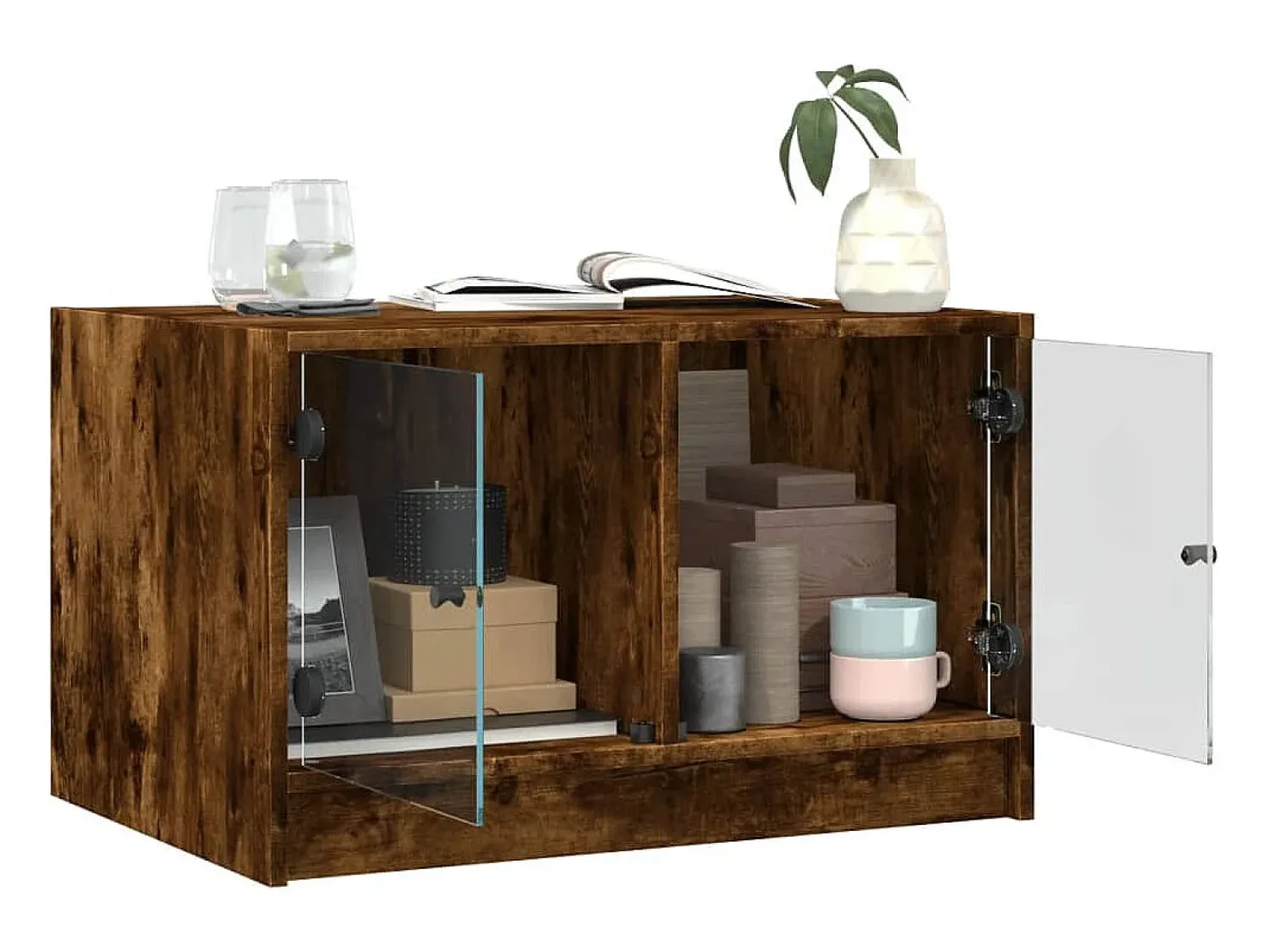 vidaxl Mesa de centro c/ portas de vidro 68x50x42 cm carvalho fumado^ Mesa De Centro