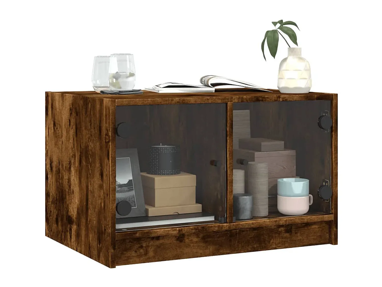 Mesa De Centro* Mesa de centro c/ portas de vidro 68x50x42 cm carvalho fumado PT759241 Castanho