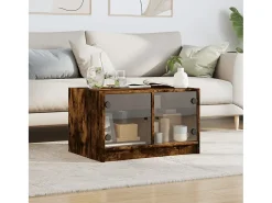 Mesa De Centro* Mesa de centro c/ portas de vidro 68x50x42 cm carvalho fumado PT759241 Castanho