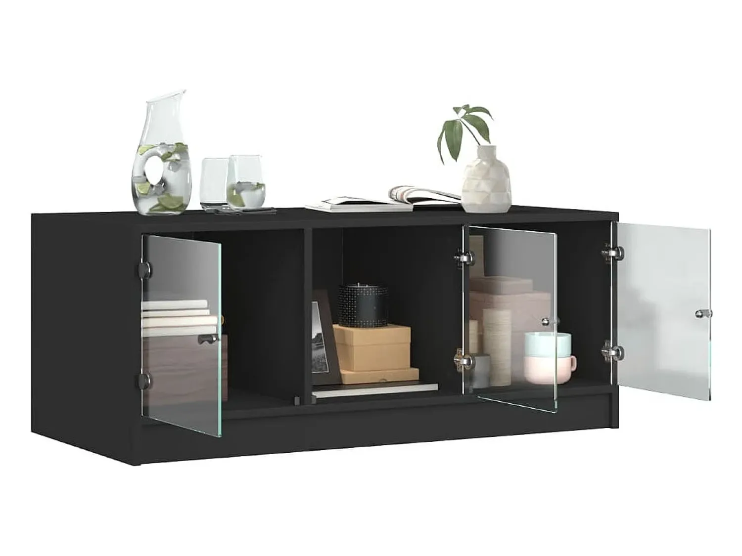 Mesa De Centro|vidaxl Mesa de centro c/ portas de vidro 102x50x42 cm Preto