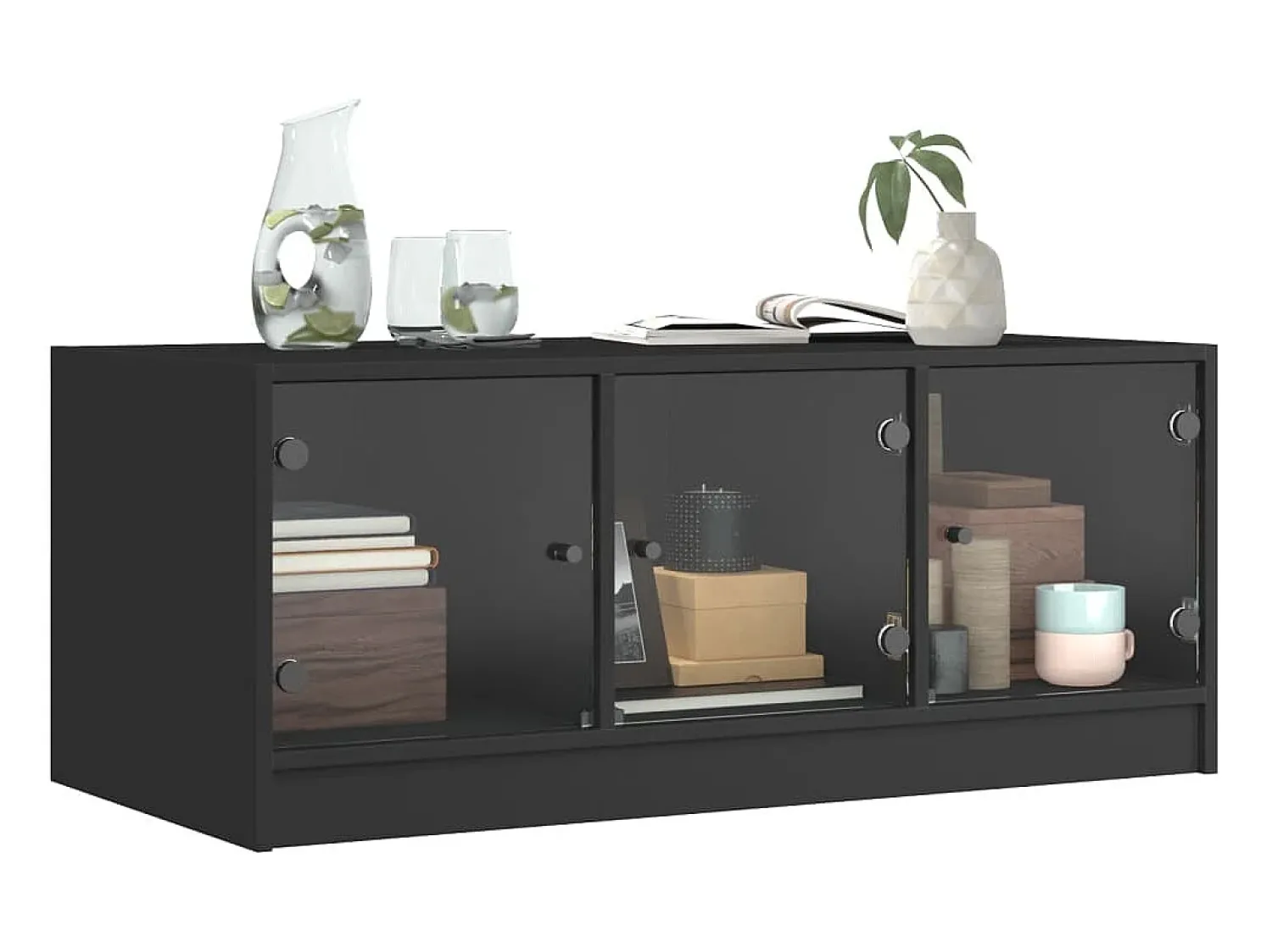 Mesa De Centro|vidaxl Mesa de centro c/ portas de vidro 102x50x42 cm Preto