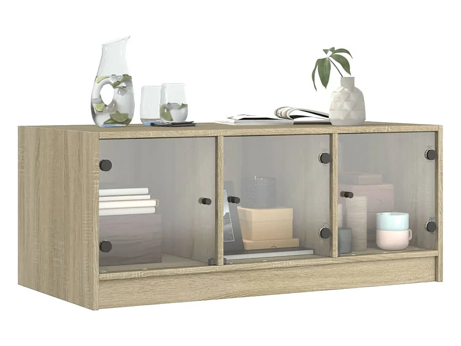 Mesa De Centro*vidaxl Mesa de centro c/ portas de vidro 102x50x42 cm carvalho sonoma Natural claro