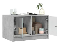 Mesa De Centro* Mesa de centro c/ portas de vidro 68x50x42 cm cinza cimento PT469069 Cinzento