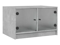 Mesa De Centro* Mesa de centro c/ portas de vidro 68x50x42 cm cinza cimento PT469069 Cinzento