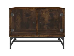Mesa de centro c/ portas de vidro 68,5x50x50 cm carvalho fumado PT967320^ Mesa De Centro