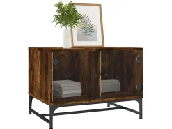 Mesa de centro c/ portas de vidro 68,5x50x50 cm carvalho fumado PT967320^ Mesa De Centro