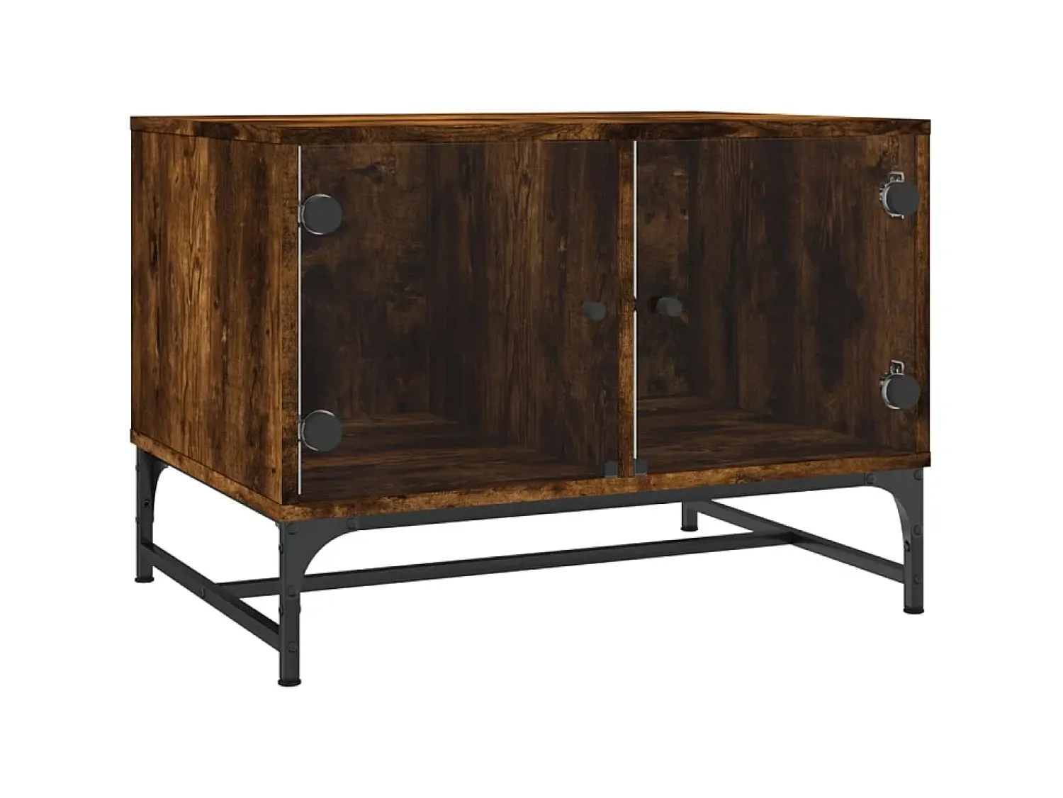 Mesa de centro c/ portas de vidro 68,5x50x50 cm carvalho fumado PT967320^ Mesa De Centro
