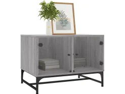 Mesa de centro c/ portas de vidro 68,5x50x50 cm cinza sonoma PT877834^ Mesa De Centro