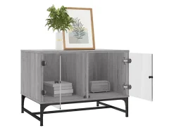 Mesa de centro c/ portas de vidro 68,5x50x50 cm cinza sonoma PT877834^ Mesa De Centro