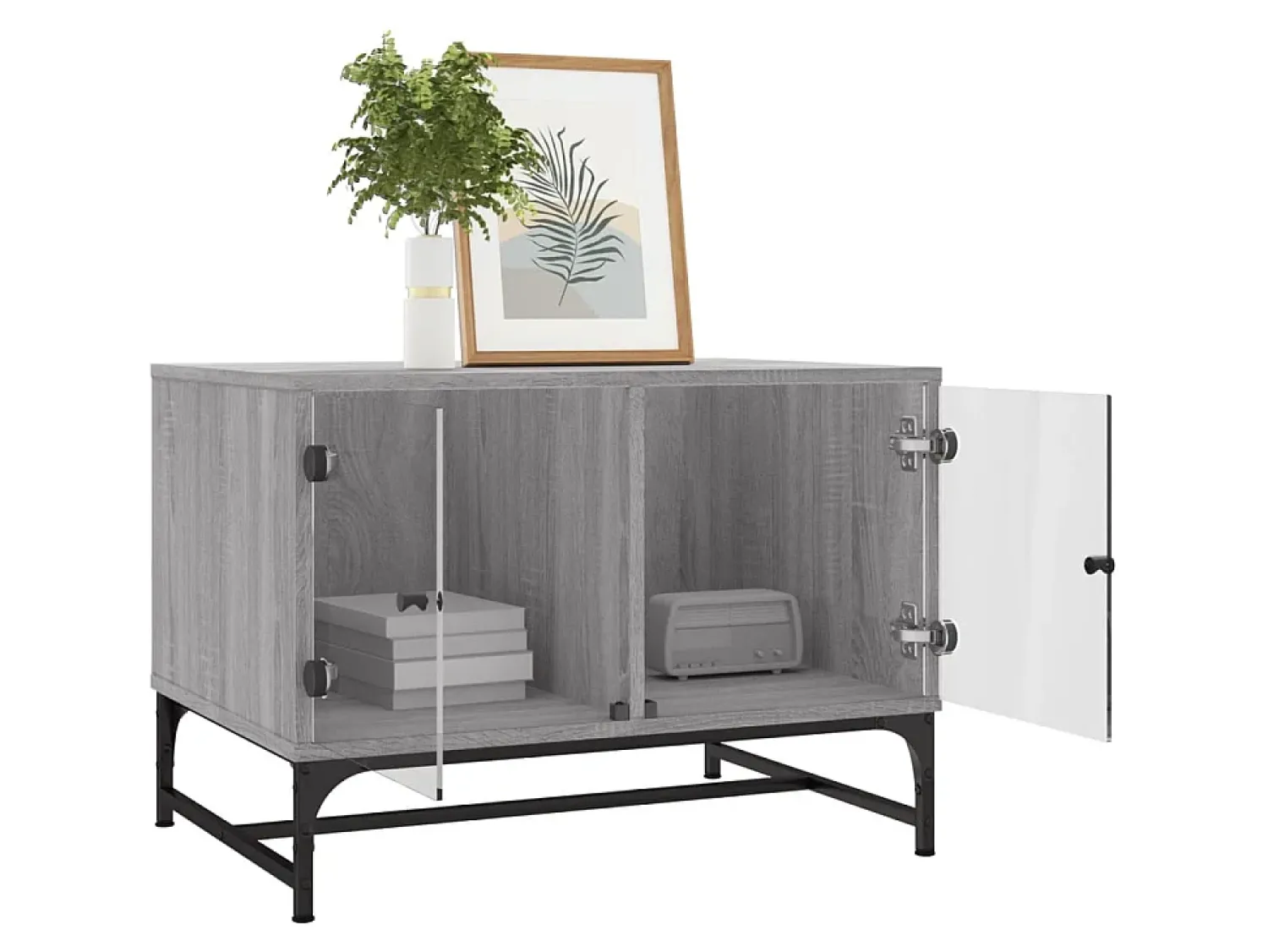 Mesa de centro c/ portas de vidro 68,5x50x50 cm cinza sonoma PT877834^ Mesa De Centro