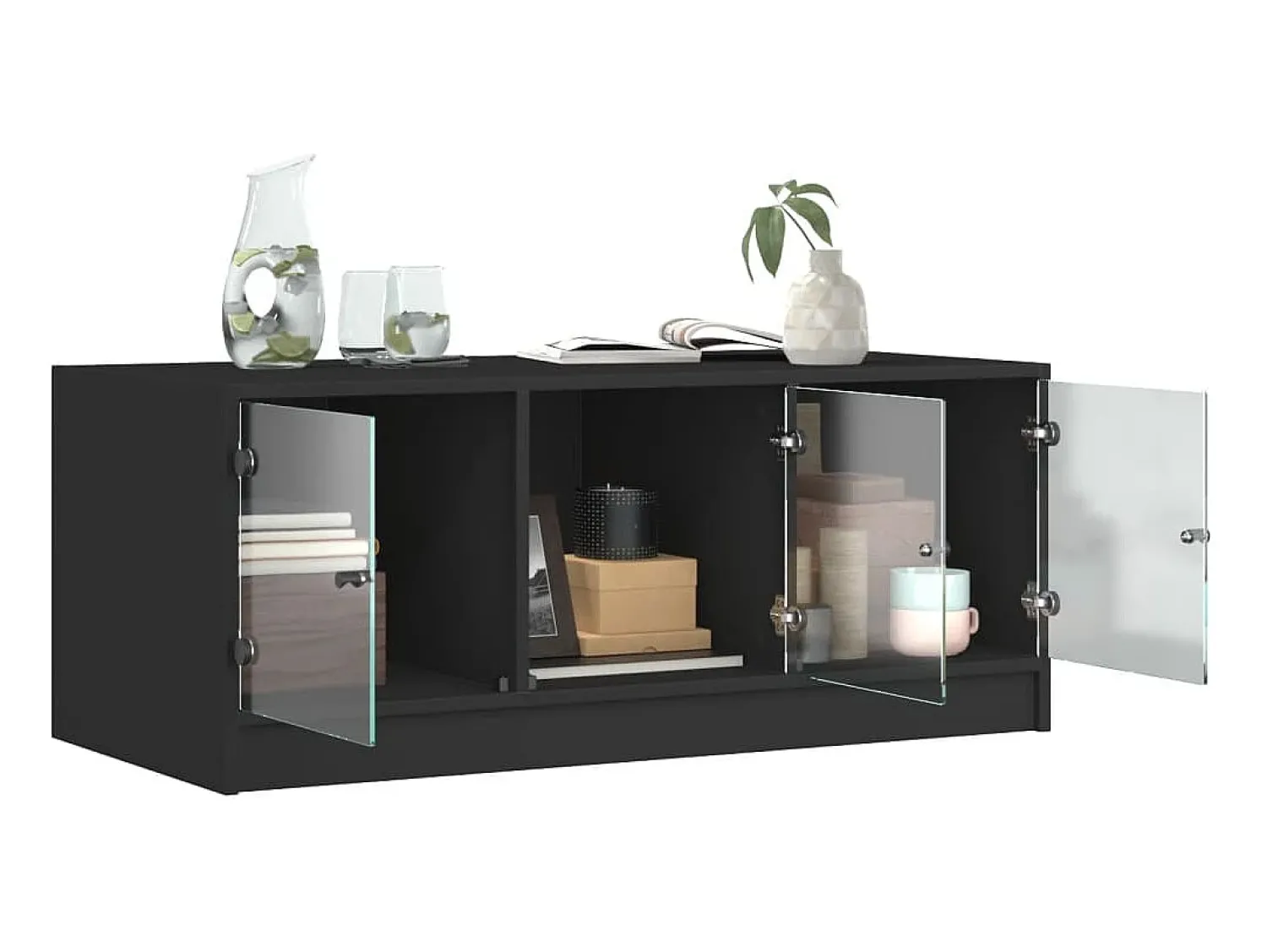 Mesa De Centro| Mesa de centro c/ portas de vidro 102x50x42 cm PT138006 Preto