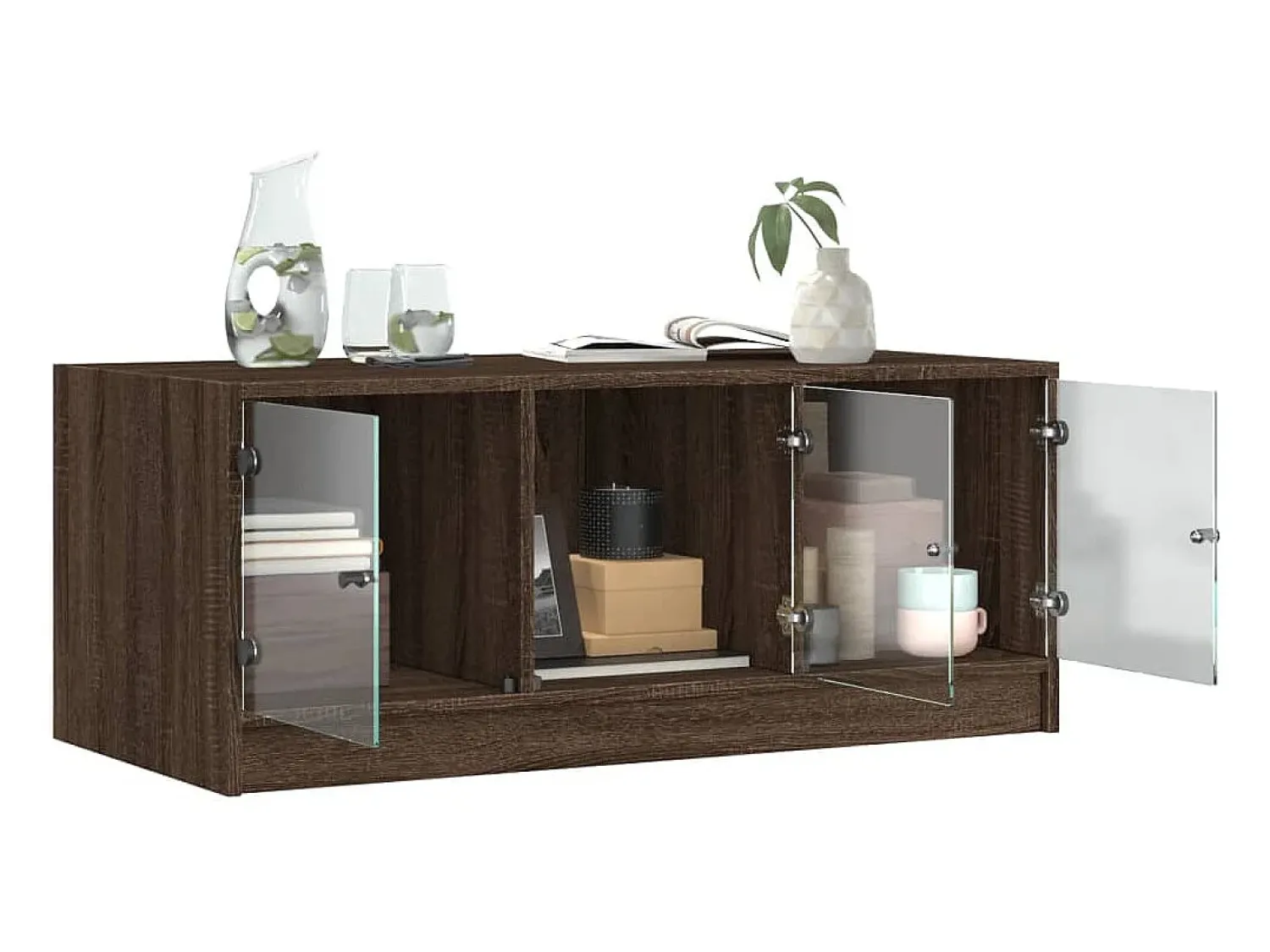 Mesa De Centro*vidaxl Mesa de centro c/ portas de vidro 102x50x42cm carvalho castanho Natural claro