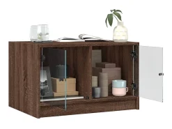 Mesa De Centro| Mesa de centro c/ portas de vidro 68x50x42 cm carvalho PT378550 Castanho