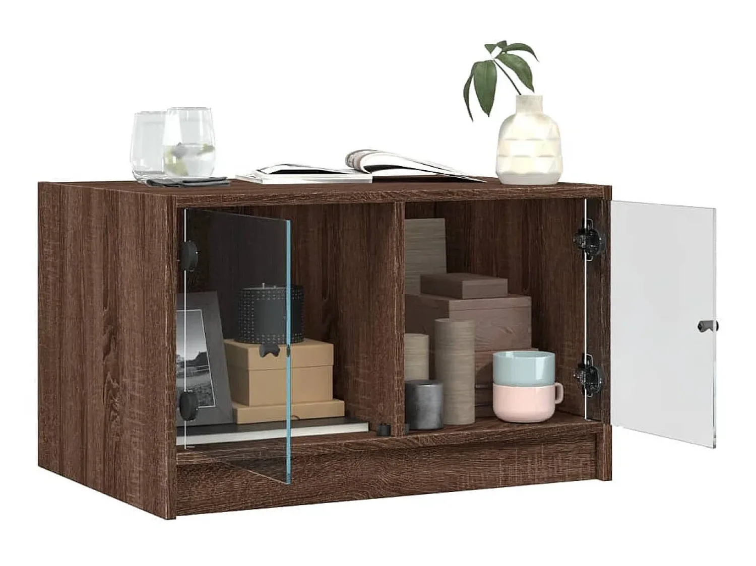 Mesa De Centro| Mesa de centro c/ portas de vidro 68x50x42 cm carvalho PT378550 Castanho