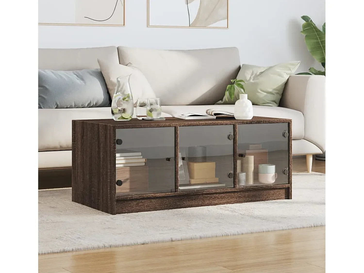 Mesa De Centro* Mesa de centro c/ portas de vidro 102x50x42cm carvalho PT969895 Castanho
